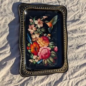 Colorful Floral and Bird Art Tray
